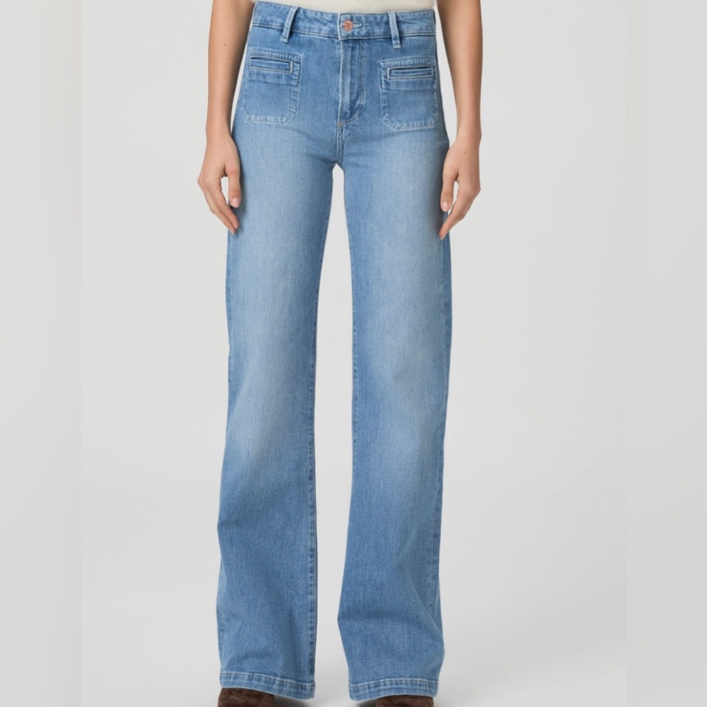 PAIGE Blue Flare Wide Leg Jeans Relaxed Fit
